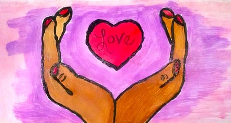 c stone card outside hands heart